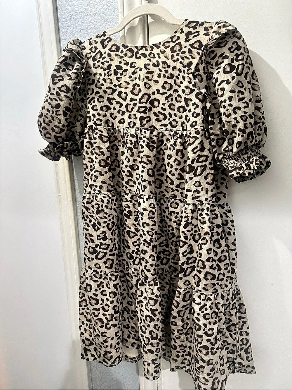 Leopard Print Puff Sleeve Dress Like New